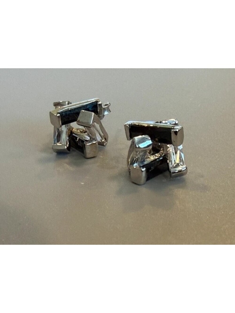 Stunning 925 silver with black and white baguette cut zirconias - vintage estate